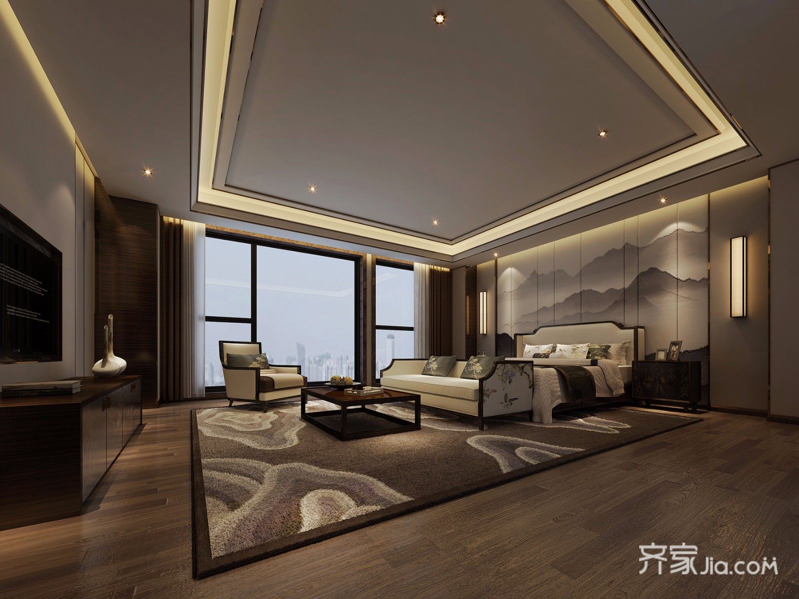 中式风格别墅卧室设计效果图