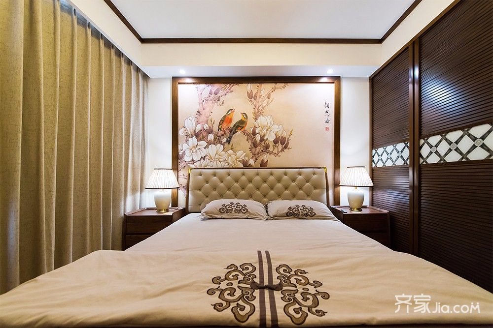 140平现代中式三居卧室装修效果图