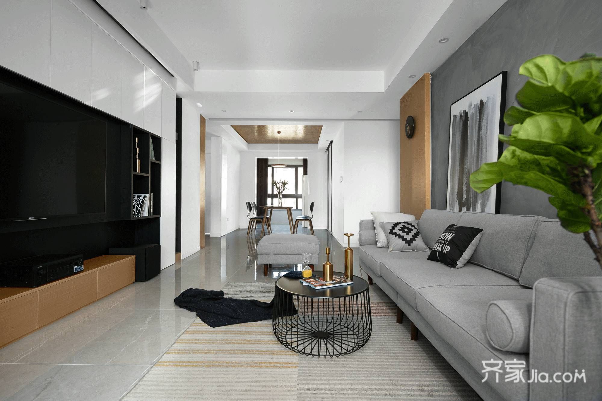 110平米装修,10-15万装修,三居室装修,客厅,现代简约风格,电视背景墙,沙发,黑白,灰色