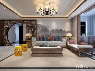 135㎡中式风格三居沙发背景墙装修效果图