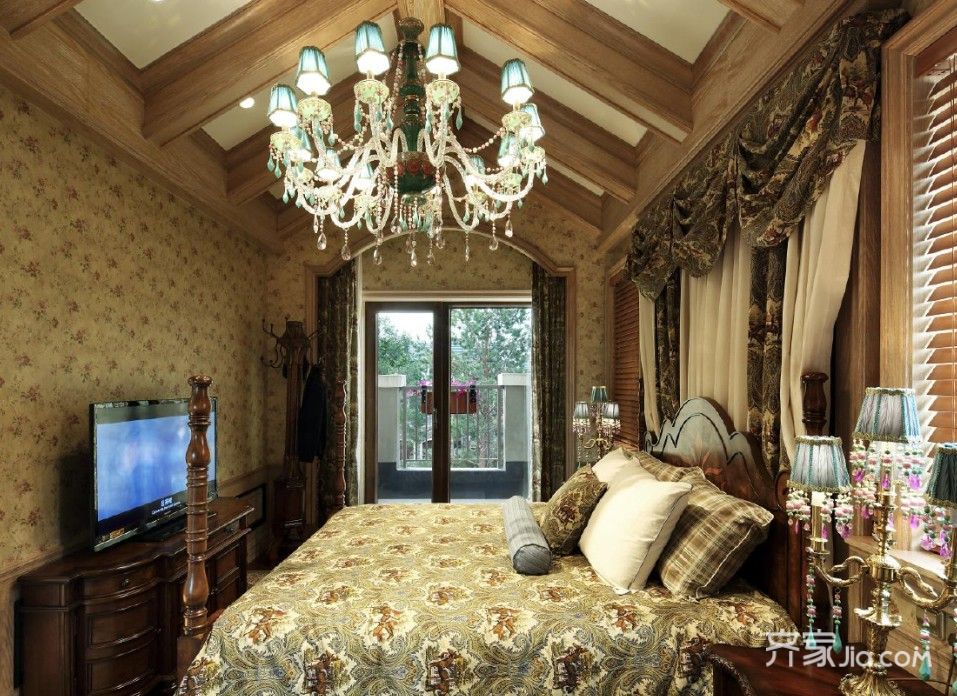美式复古别墅卧室装修效果图
