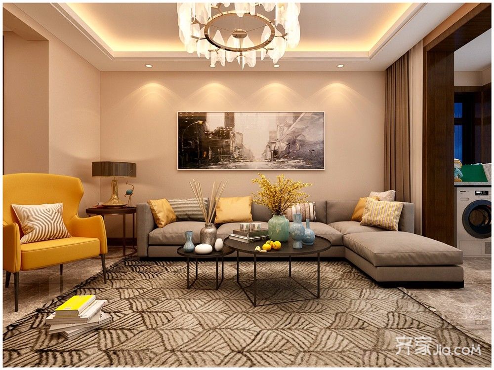 15-20万装修,二居室装修,80平米装修,客厅,现代简约风格,沙发背景墙,咖啡色