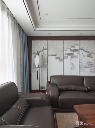 现代中式风格四居沙发背景墙装修效果图