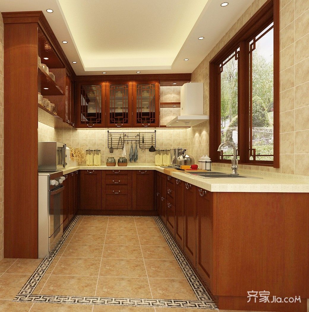 138平中式风格四居厨房装修效果图