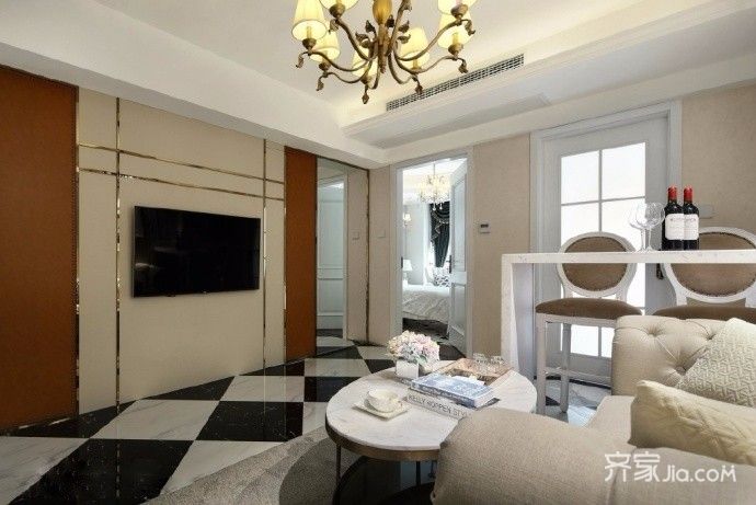 60平米装修,二居室装修,5-10万装修,客厅,混搭风格,电视背景墙