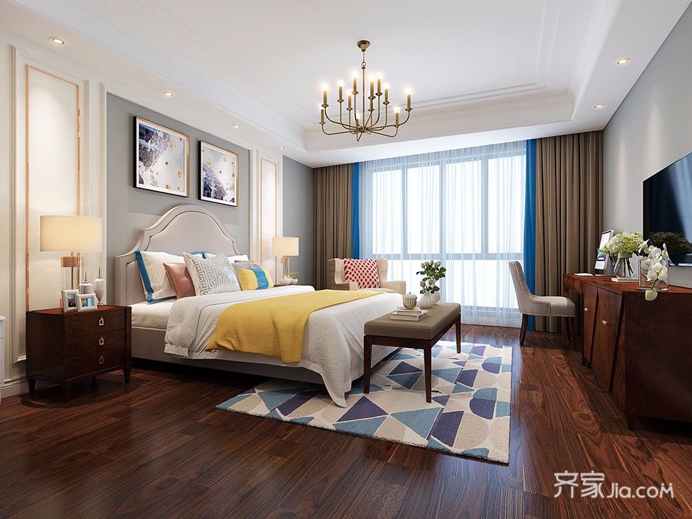 140平美式风格四居卧室装修设计图