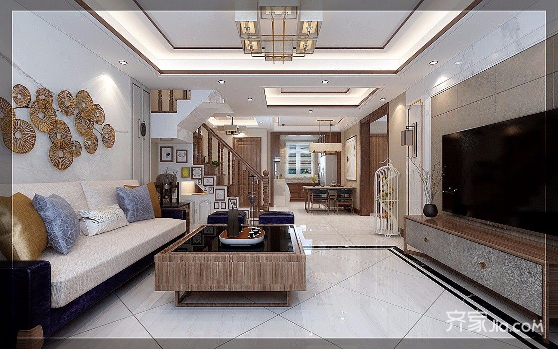 140平新中式三居客厅装修效果图