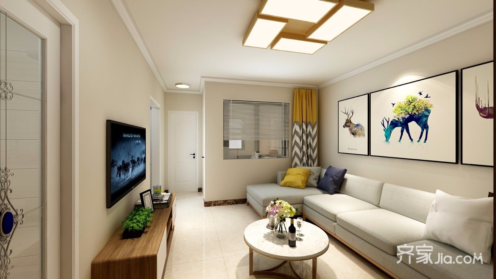 小户型装修,二居室装修,50平米装修,简约风格,客厅,沙发背景墙,白色