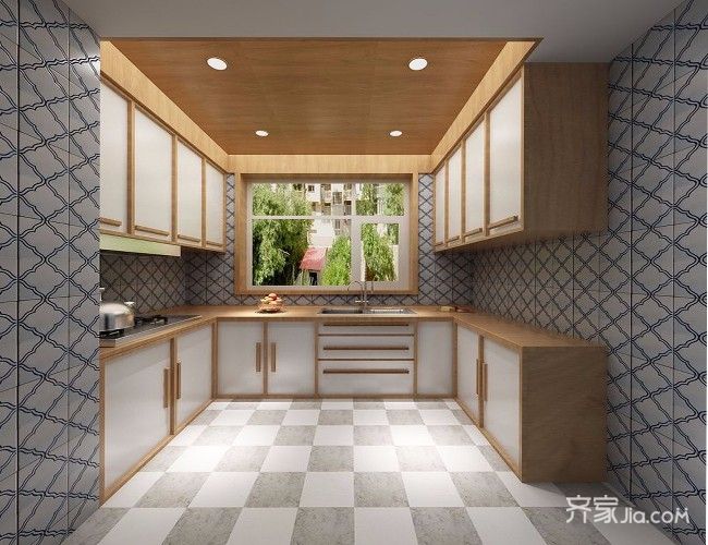 10-15万装修,三居室装修,90平米装修,厨房,日式风格,吊顶,原木色