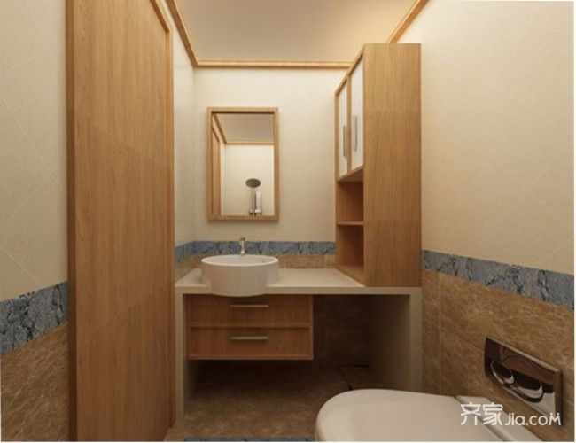10-15万装修,三居室装修,90平米装修,卫生间,日式风格,原木色,洗手台