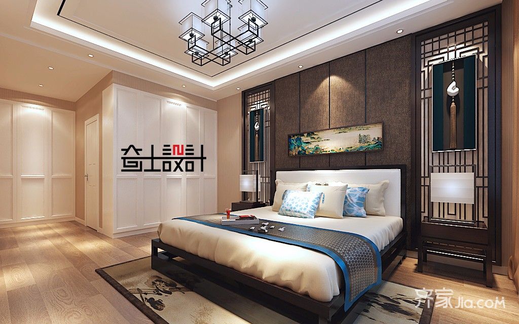 新中式风格二居卧室装修设计图