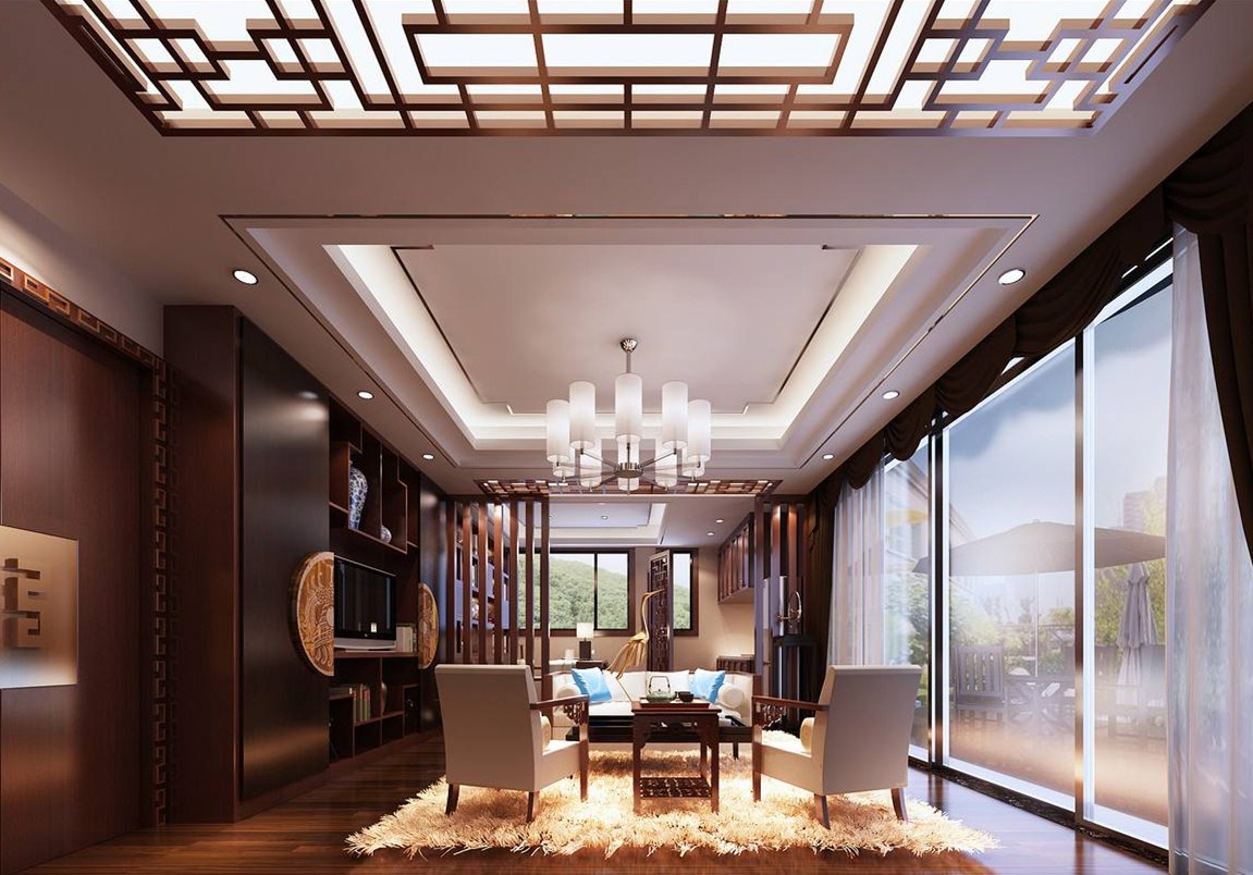 中式风格客厅吊顶装修设计效果图-房天下家居装修网