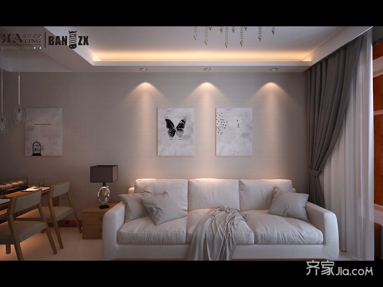 两居室现代简约风格沙发背景墙装修效果图