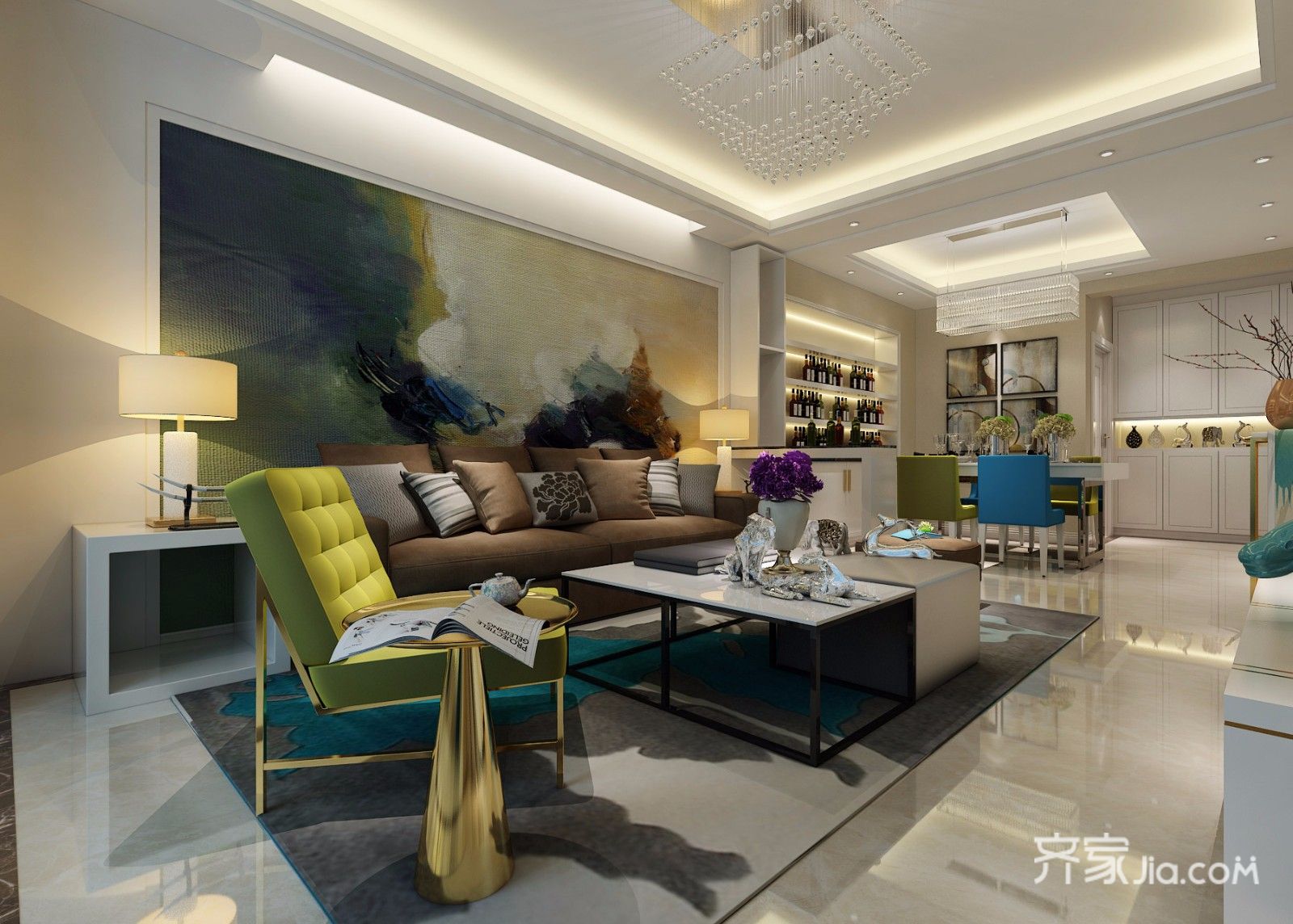 20万以上装修,二居室装修,90平米装修,客厅,现代简约风格,沙发背景墙,绿色