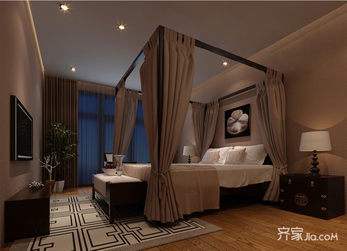 120㎡新中式三居卧室装修效果图