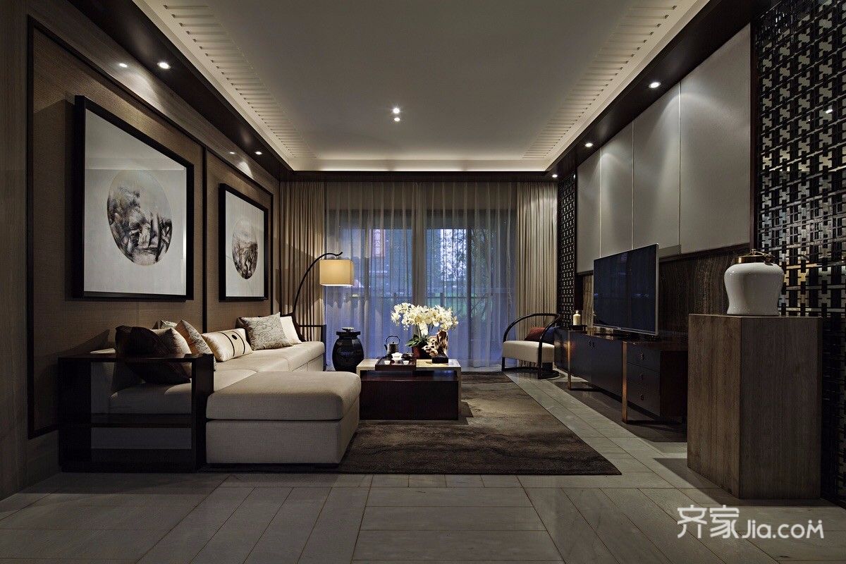 130平中式风格三居客厅装修效果图