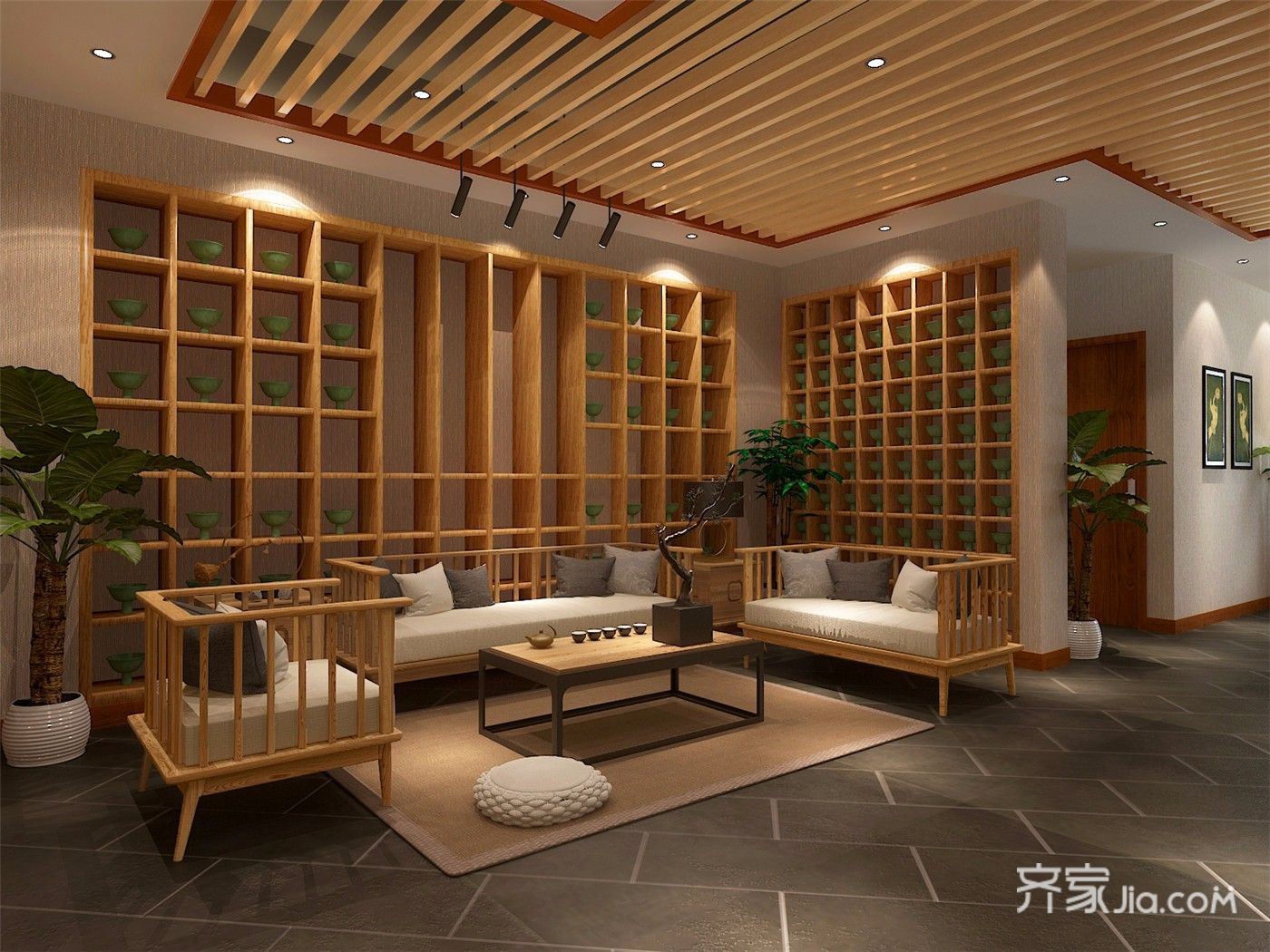 养生会所,20万以上装修,140平米以上装修,中式风格,客厅,原木色,吊顶,沙发背景墙