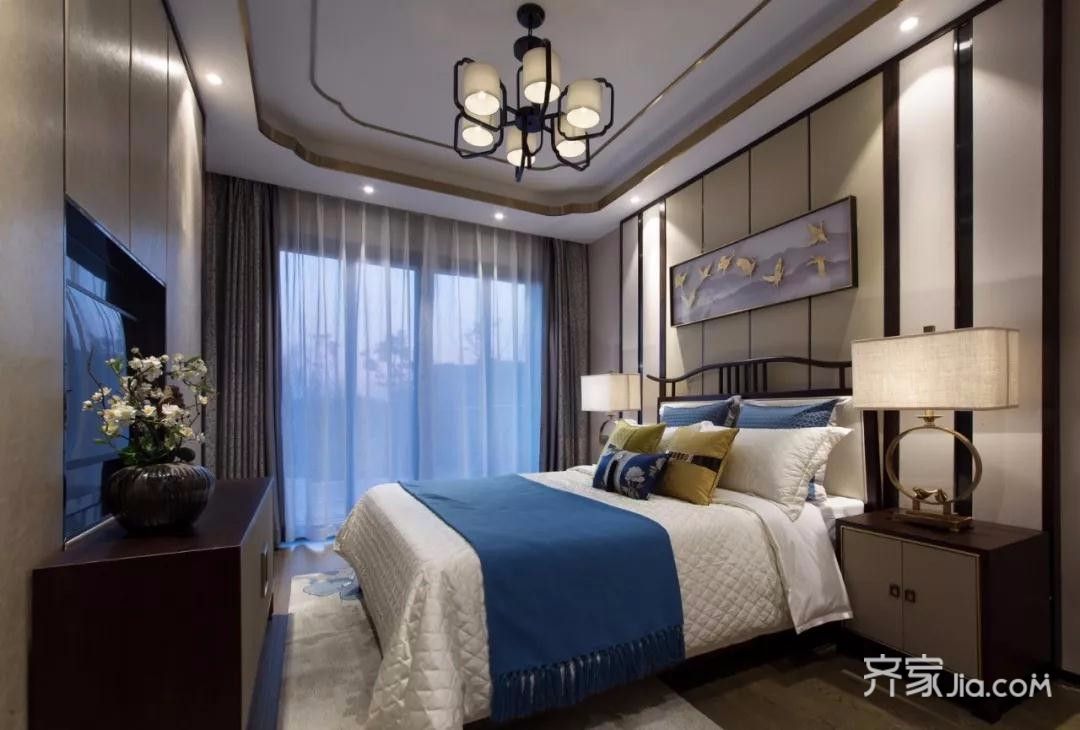 新中式复式别墅卧室装修设计效果图