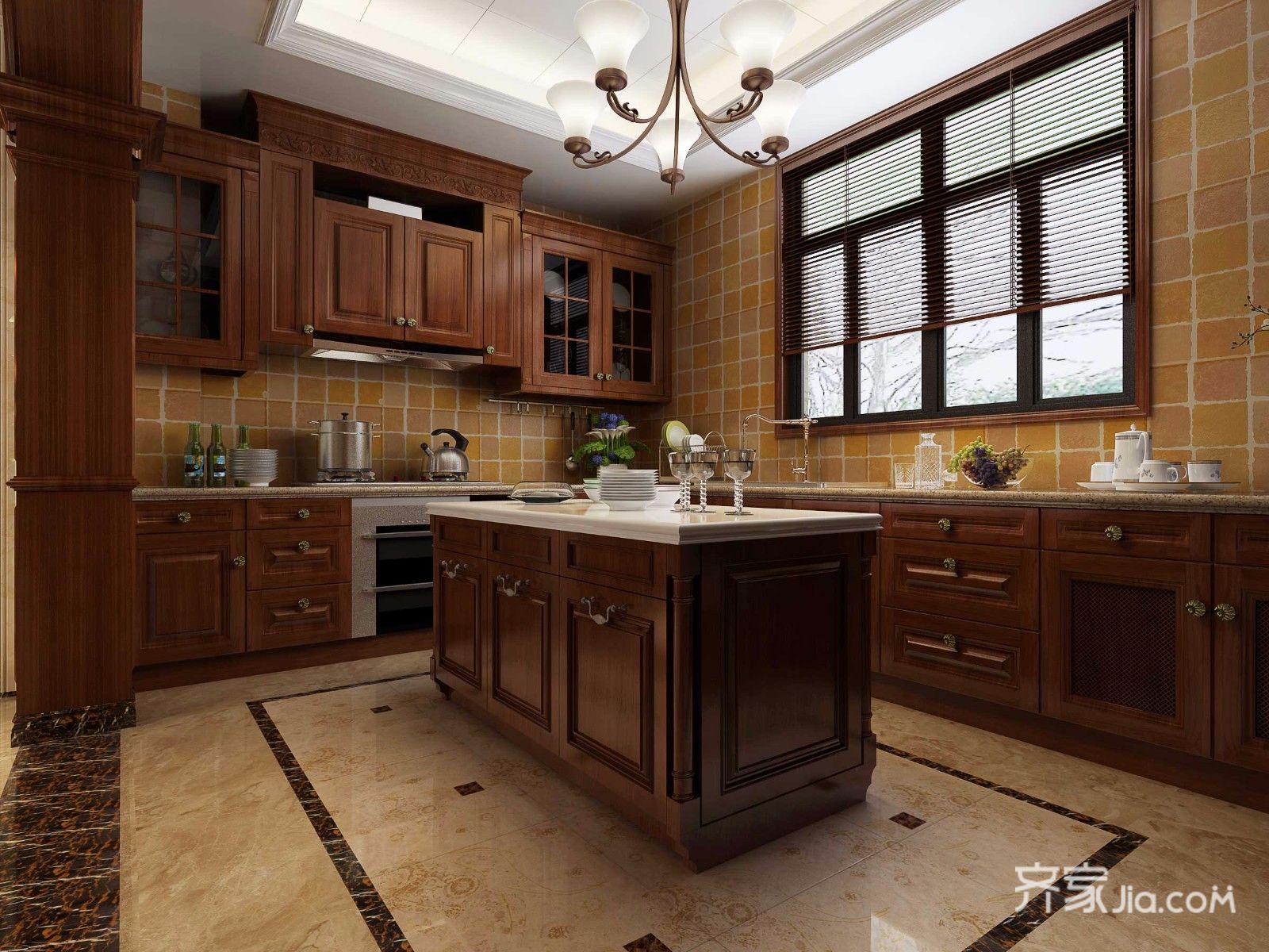 新中式复式别墅厨房装修设计效果图