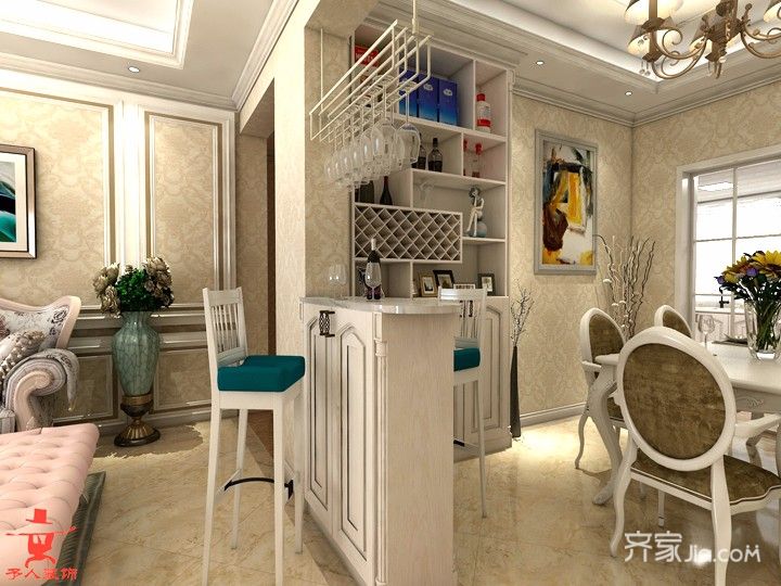 大户型,20万以上装修,复式装修,140平米以上装修,欧式风格,吧台,白色,餐厅