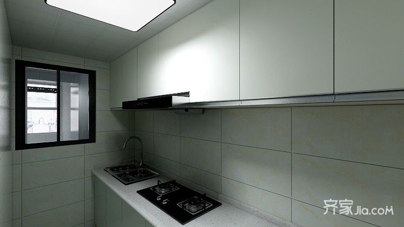 10-15万装修,二居室装修,60平米装修,厨房,现代简约风格,橱柜,白色