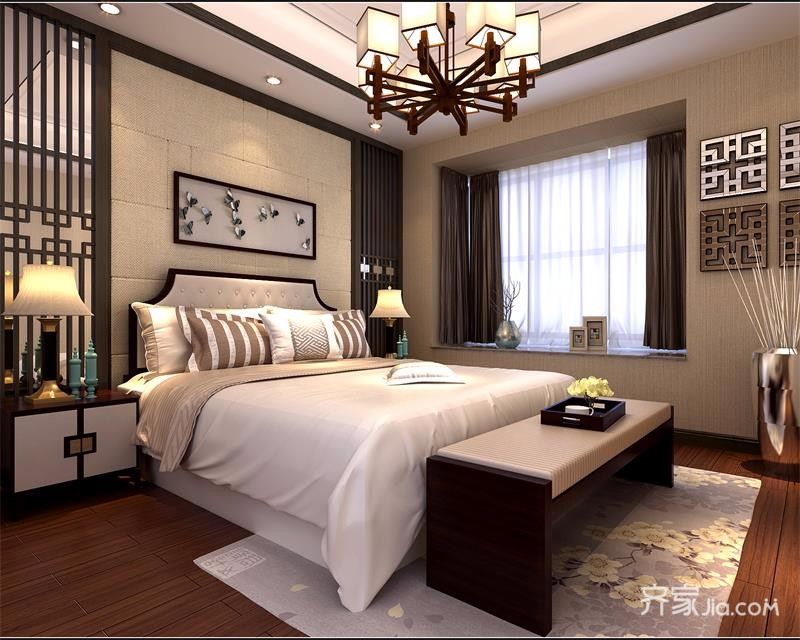 120平中式风格三居卧室装修效果图