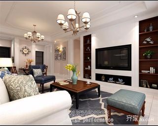 117平美式风格三居装修电视背景墙效果图