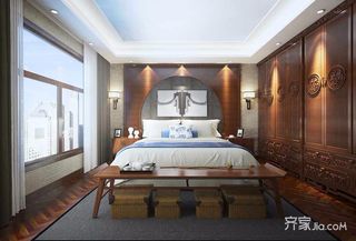 新中式复式两居室装修卧室效果图
