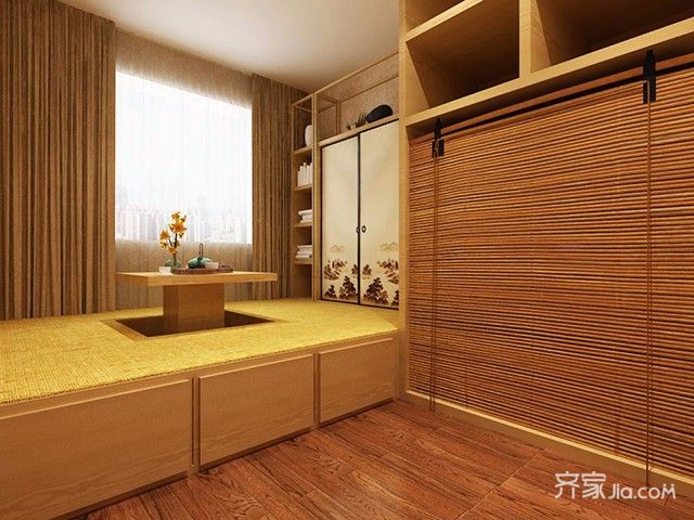 20万以上装修,三居室装修,120平米装修,中式风格,卧室,榻榻米,原木色