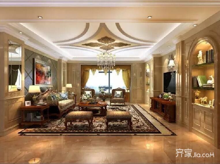 20万以上装修,三居室装修,140平米以上装修,欧式风格,客厅,暖色调,吊顶