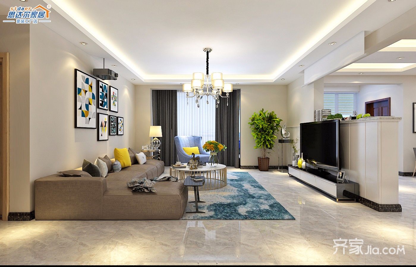 5-10万装修,三居室装修,130平米装修,客厅,现代简约风格,白色,沙发背景墙