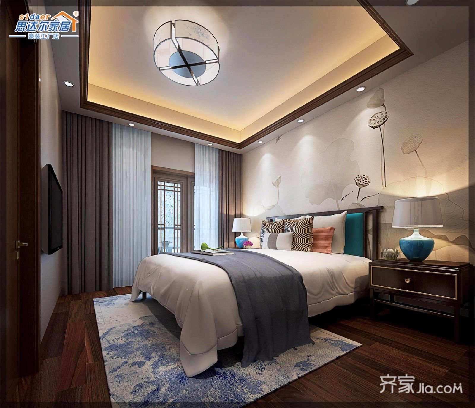170平中式别墅设计卧室效果图