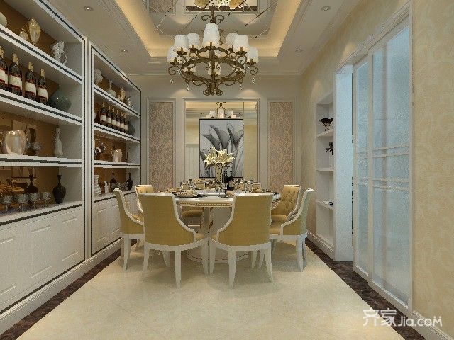 20万以上装修,别墅装修,140平米以上装修,欧式风格,餐厅,餐边柜,白色
