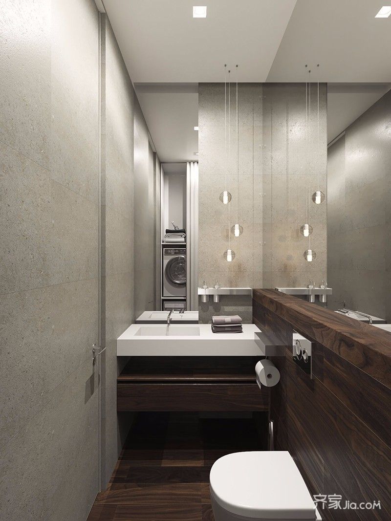 10-15万装修,复式装修,110平米装修,简约风格,卫生间,灰色,浴室柜