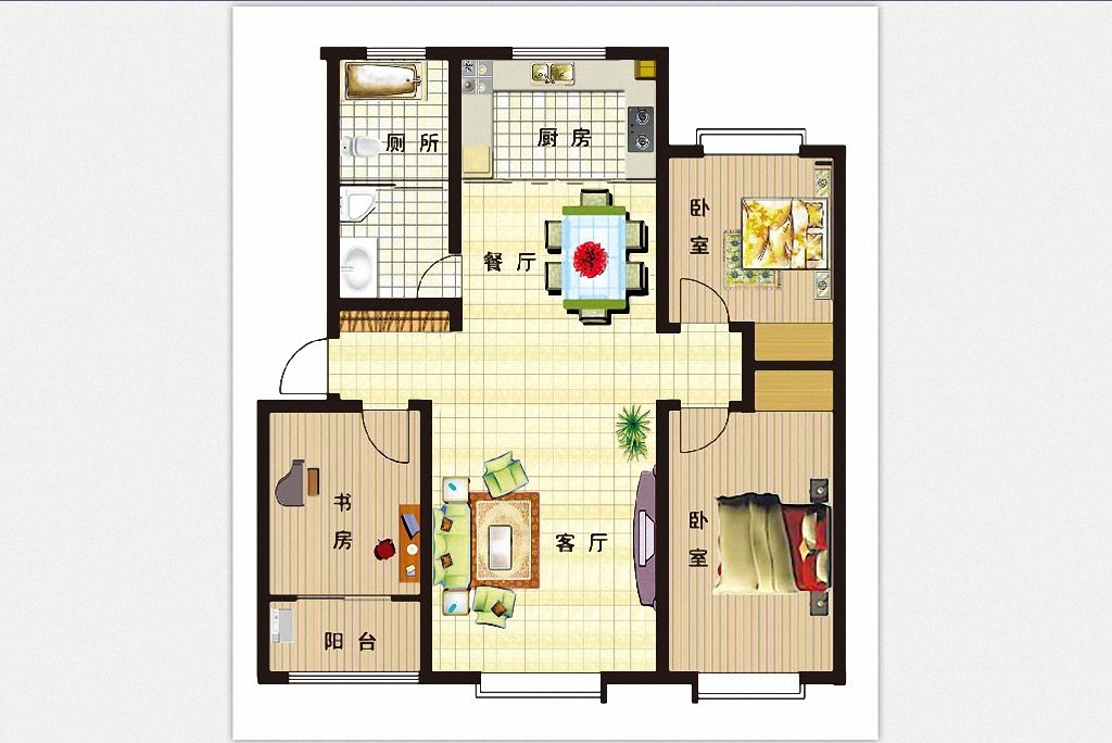 三室两厅家庭平面图图片