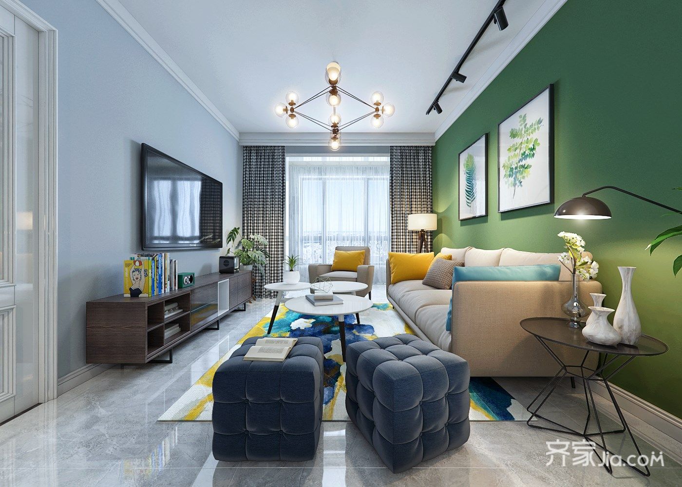 浅绿背景墙卧室 - 慵懒家居搭配设计设计效果图 - 躺平设计家