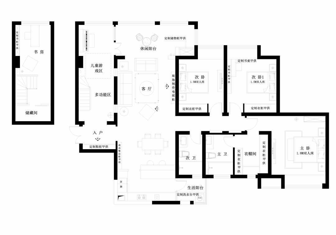 16万160平米简约四居室装修效果图,现代简约160平四居室装修案例效果