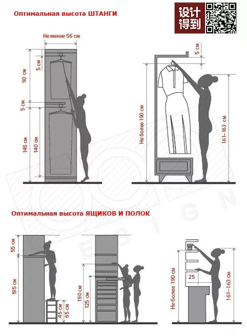 衣柜尺寸↑ 长挂衣区的挂衣杆高度和底板差距应有1