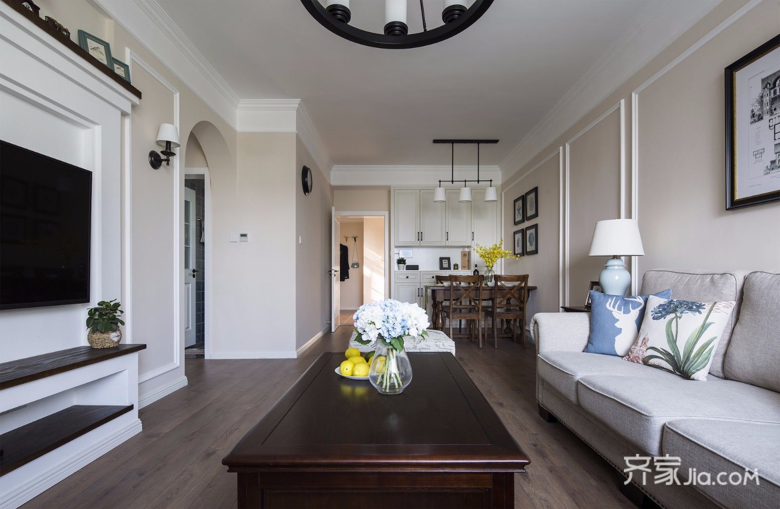 90美式三房装修效果图,90平米简约美式装修案例效果图-齐家网