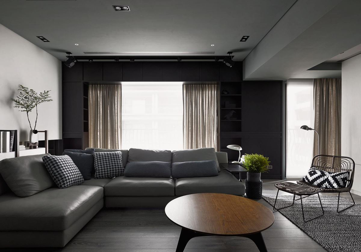 高级灰现代风格公寓装修沙发布置图