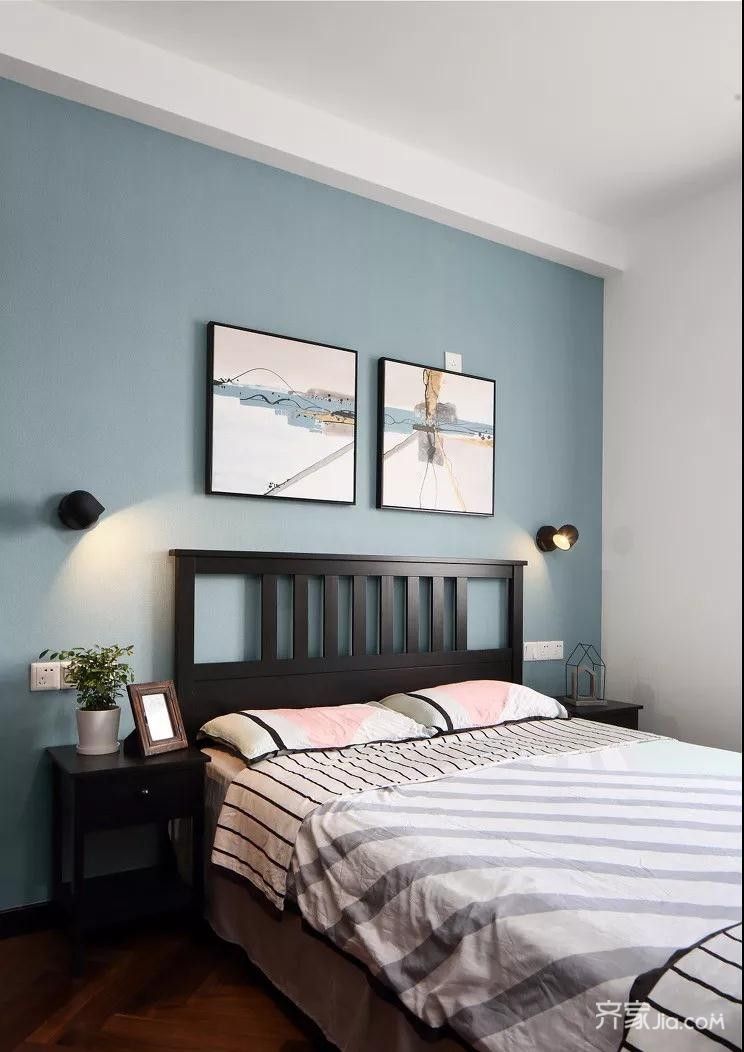 灰蓝色卧室墙面效果图图片