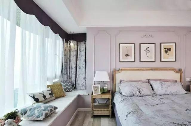 128㎡美式三房，大飘窗配上粉紫色墙面，绝对是女主人的最爱！