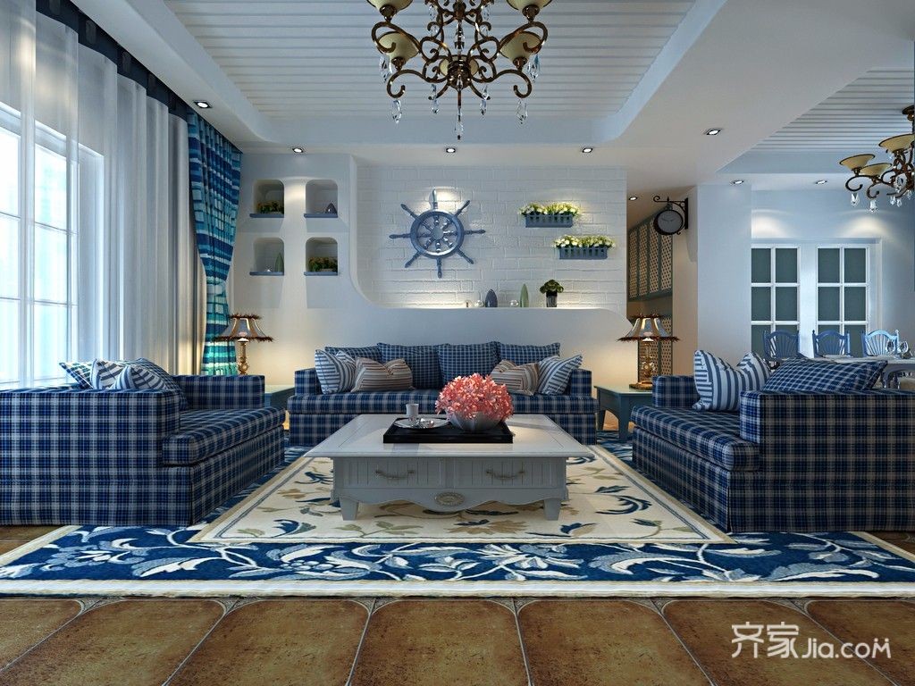 上海2室2厅北欧风格蓝的魅力装修案例,装修效果图-百安居装修网