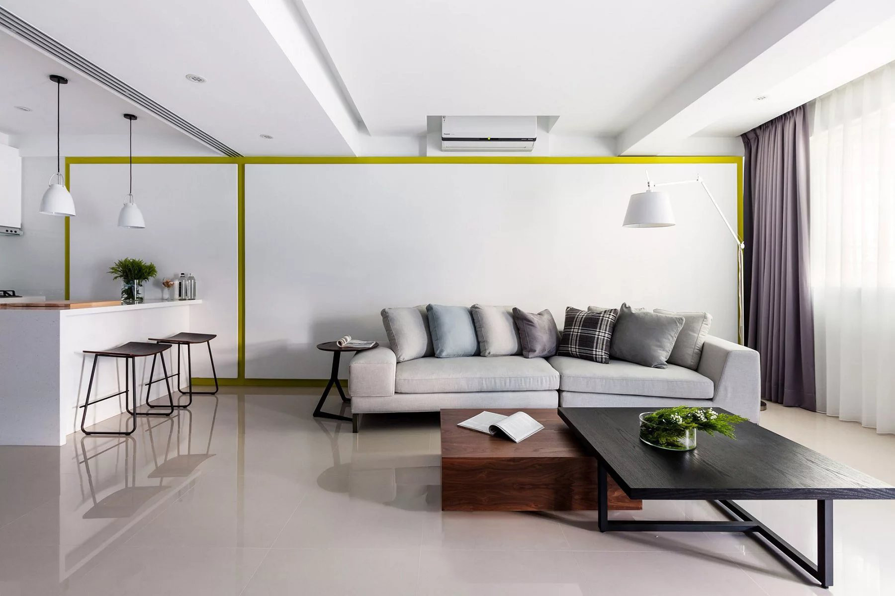 75平现代简约公寓沙发背景墙装修效果图