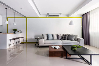 75平现代简约公寓沙发背景墙装修效果图