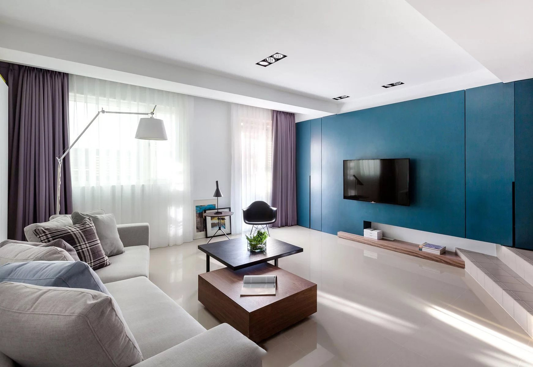 现代简约风格,70平米装修,公寓装修,二居室装修,10-15万装修,客厅,蓝色