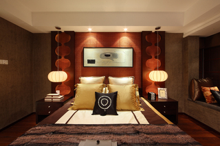 现代中式风格三居卧室装修效果图