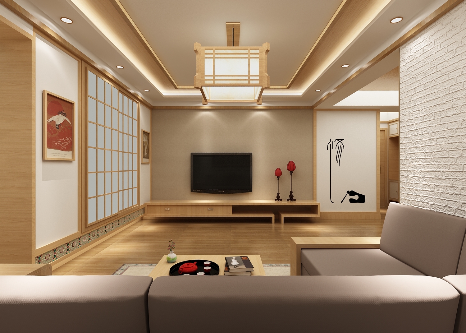 75平米日式风格客厅装修效果图