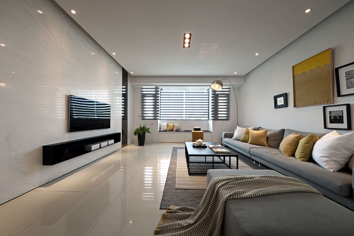 三居室装修,130平米装修,15-20万装修,现代简约风格,电视背景墙,白色