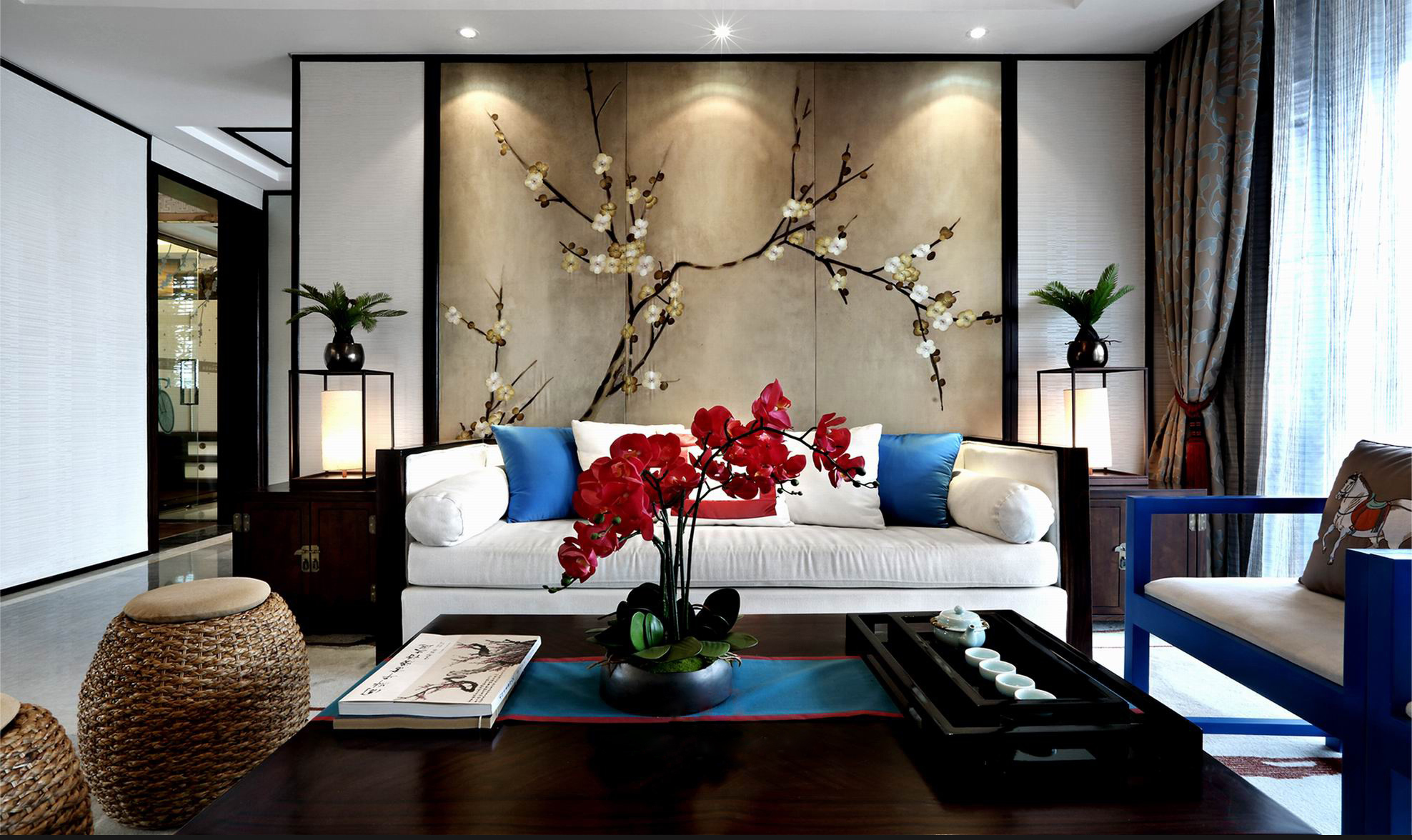 中式风格,20万以上装修,大户型,140平米以上装修,沙发背景墙,沙发